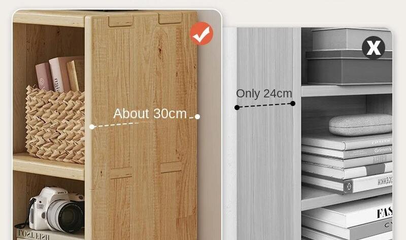Meuble étagère bas double niveau en bois clair 30 cm de profondeur