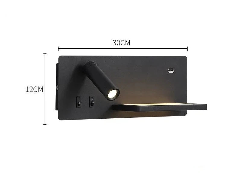 Etagere chevet murale avec spot led intégré