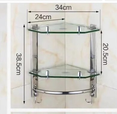 Etagère murale d'angle en verre trempé avec fixations charges lourdes