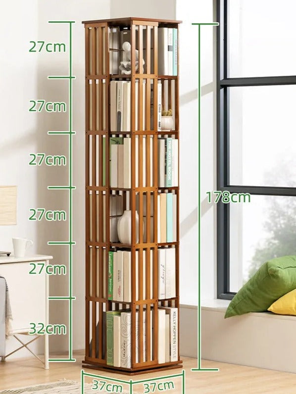 Bibliothèque colonne bois rotative 6 niveaux