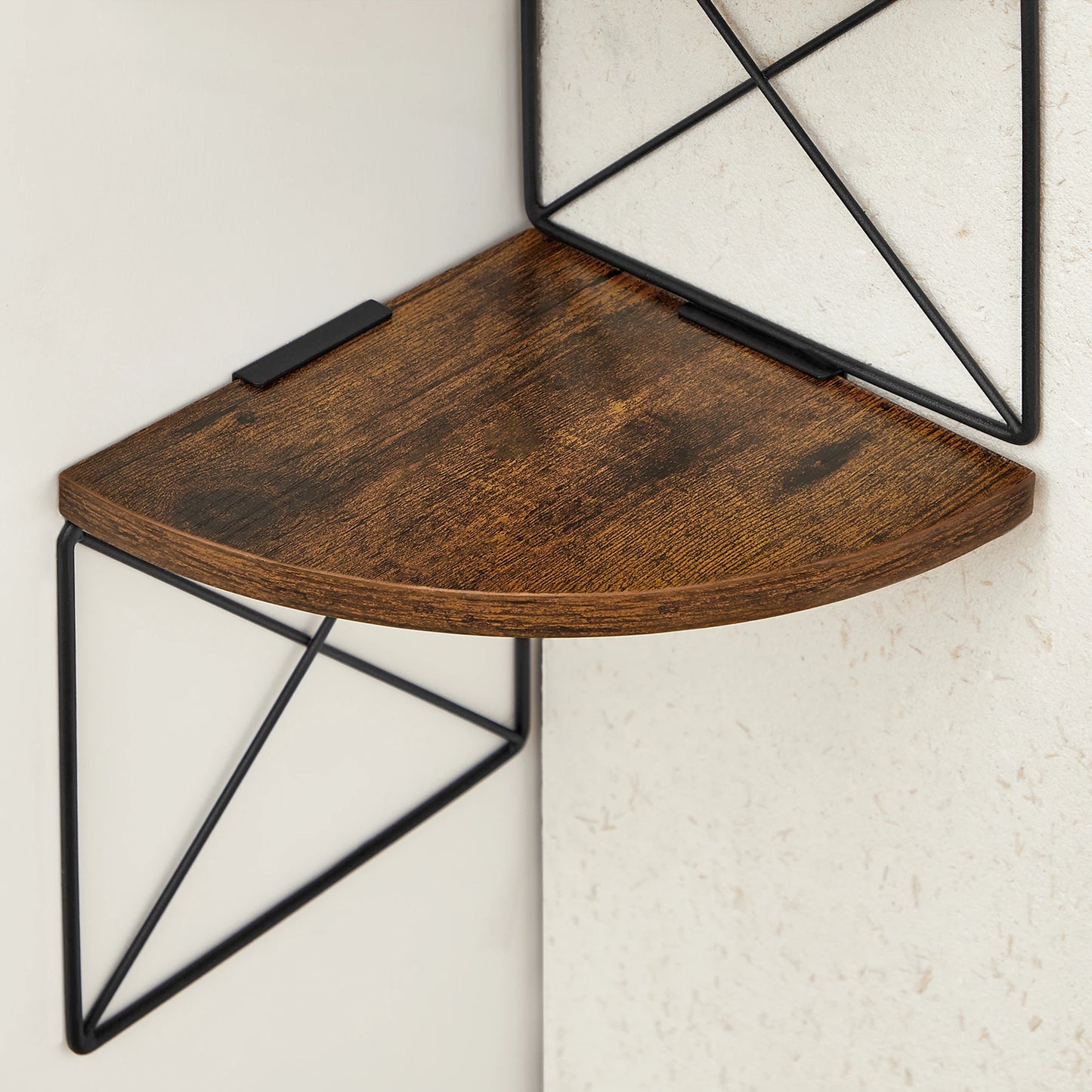 Etagère murale d'angle flottante industrielle bois et métal à 5 niveaux structure alternée