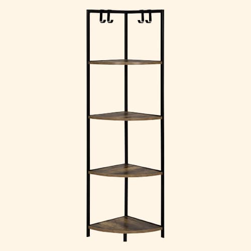 Etagère d'angle scandinave 4 niveaux avec crochets accessoires