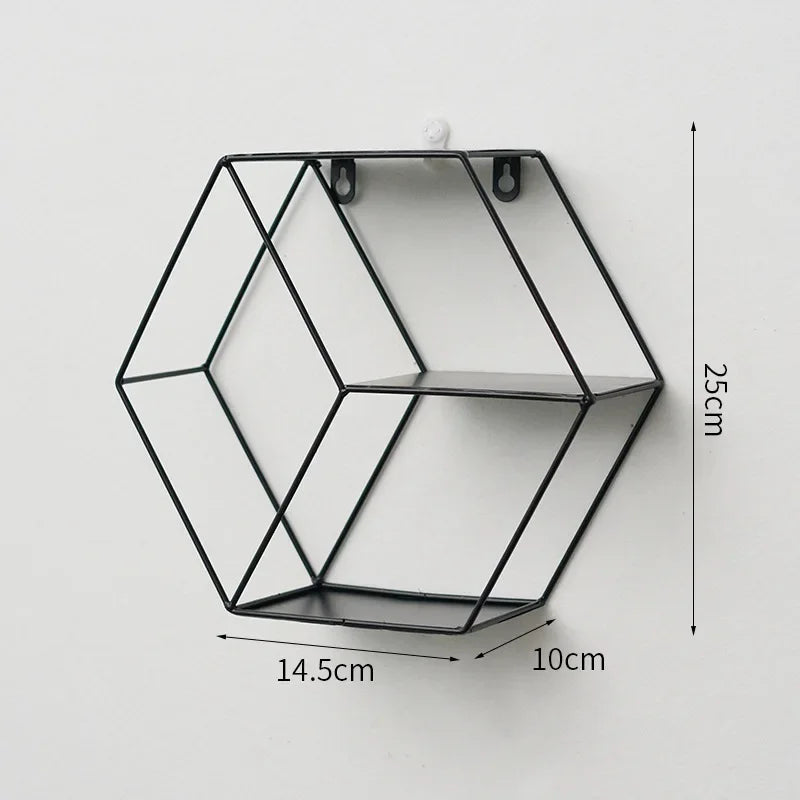 Etagère murale hexagonale en métal noir a 3 niveaux