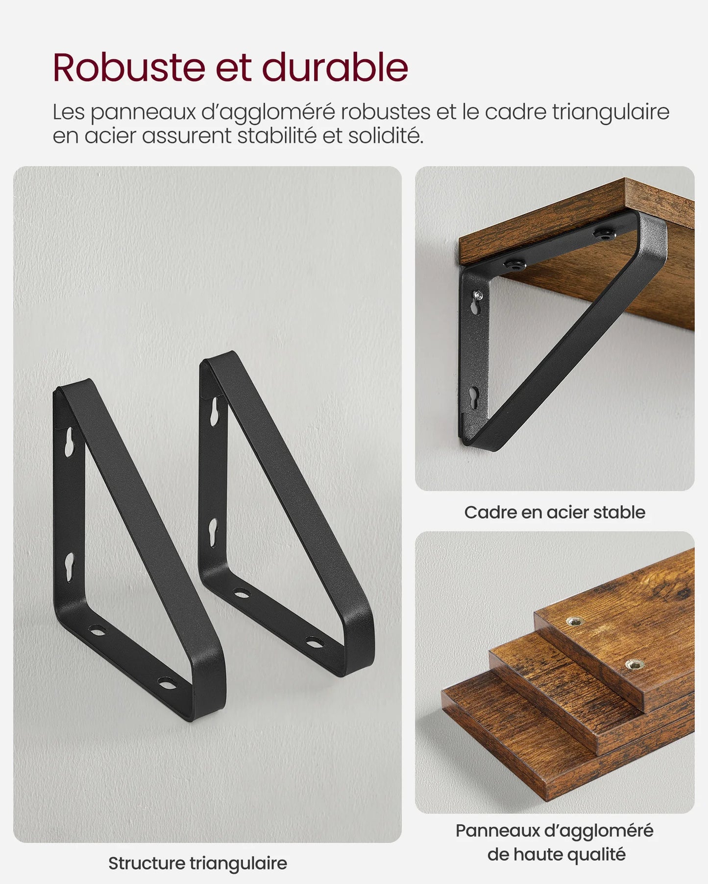 Etagère murale bois avec patère de fixation inversable