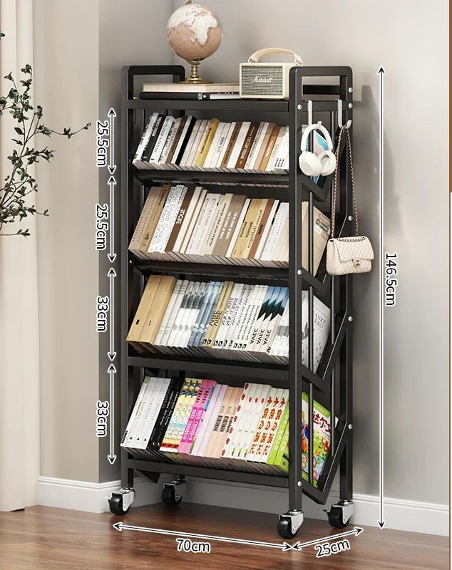 Chariot bibliothèque rotative en métal à plateaux inclinables