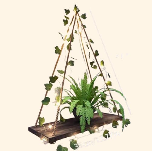 Etagère lumineuse bois suspendue par corde