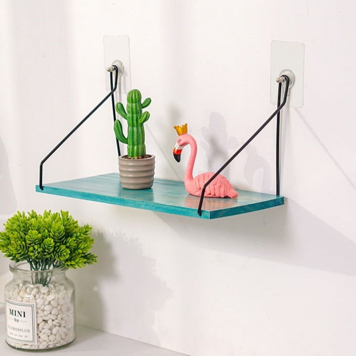 etagère murale suspendue fer noir et bois bleu