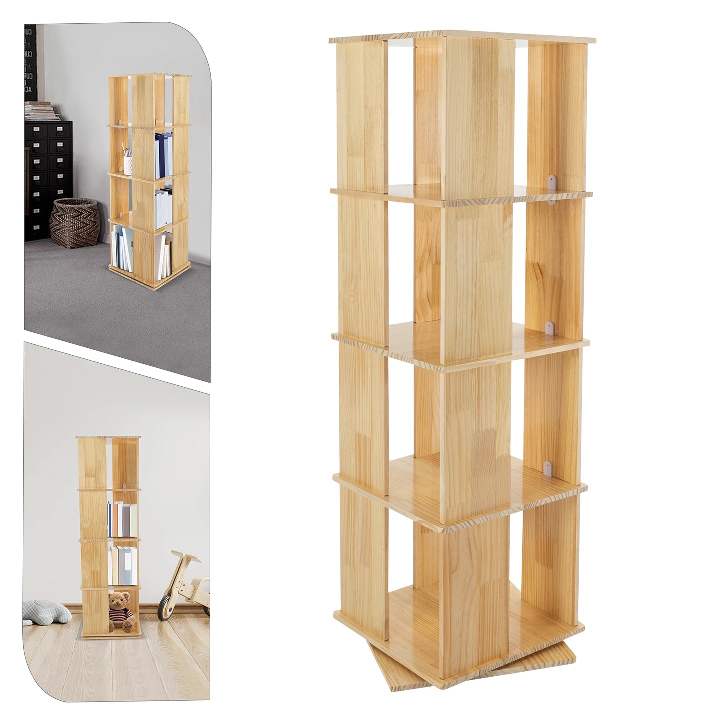 Etagère à livres verticale rotative carrée en bois DIY