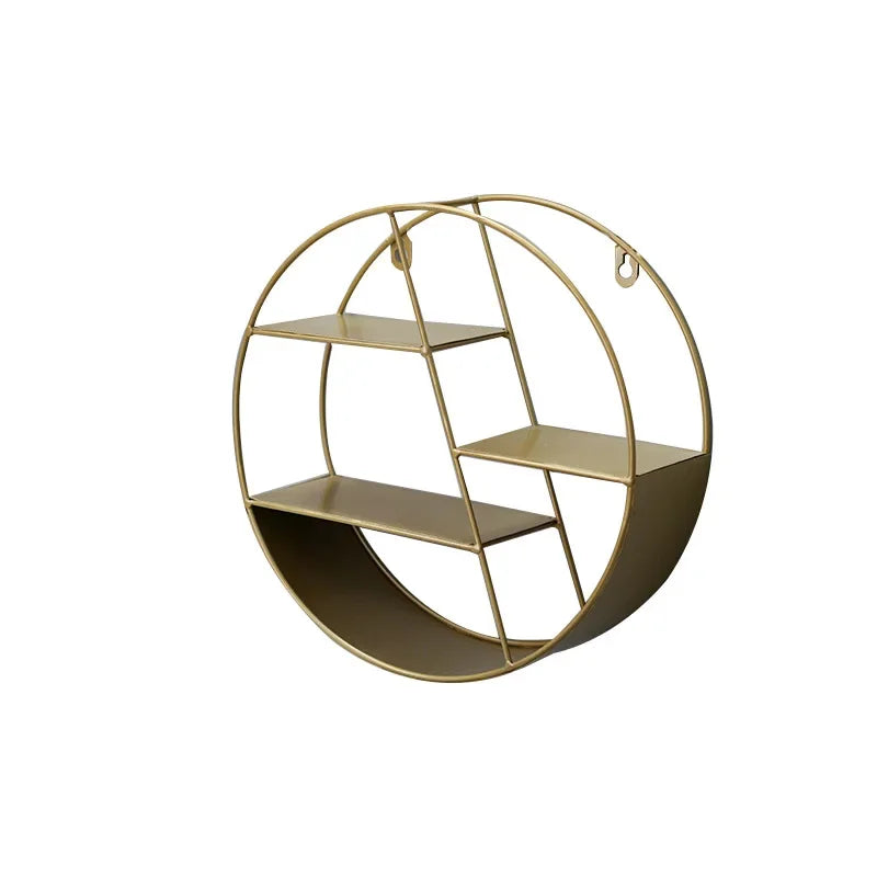 Etagère murale ronde en métal bronze a 3 niveaux