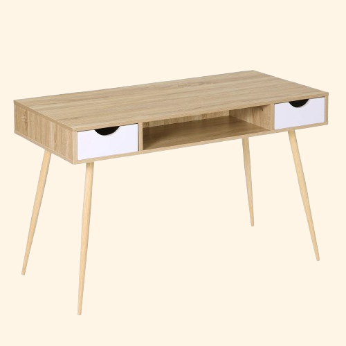Bureau scandinave bois et blanc 120cm avec 2 tiroirs et une niche centrale