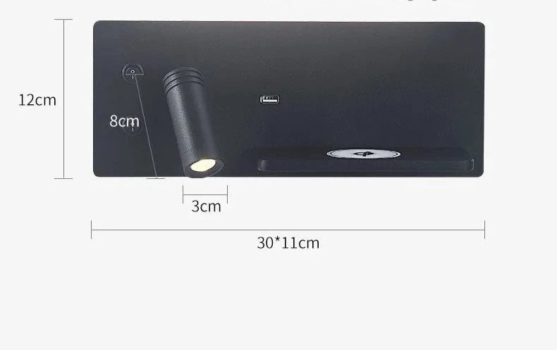 Etagere chevet murale avec spot led intégré noir