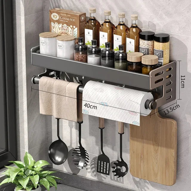 Etagère à épices murales design profonde en aluminium gris multi supports