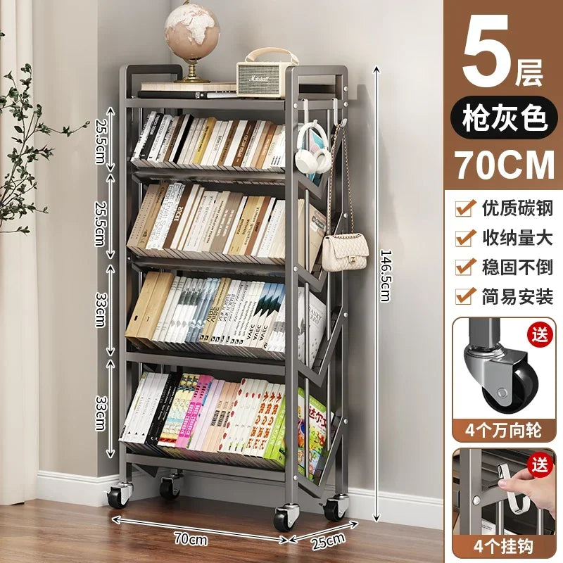 Chariot bibliothèque rotative en métal à plateaux inclinables