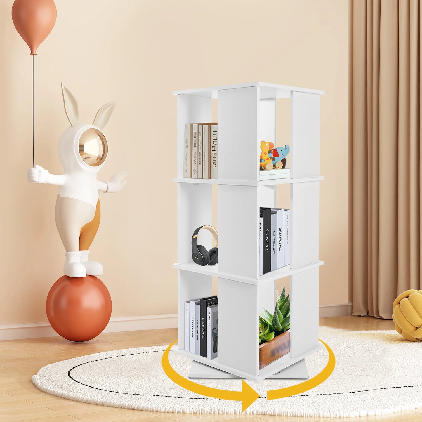 Etagère à livres verticale rotative carrée en bois DIY