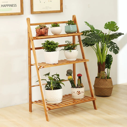 Etagère échelle pour plantes pliable à 3 niveaux en bambou