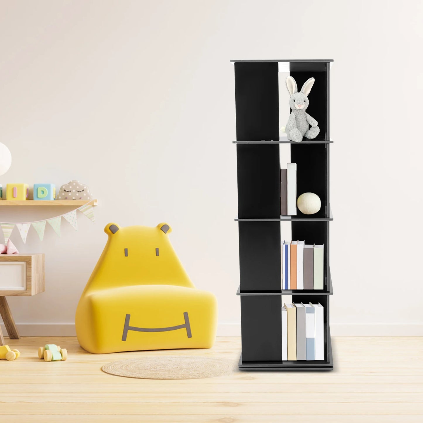 Etagère à livres verticale rotative carrée en bois DIY
