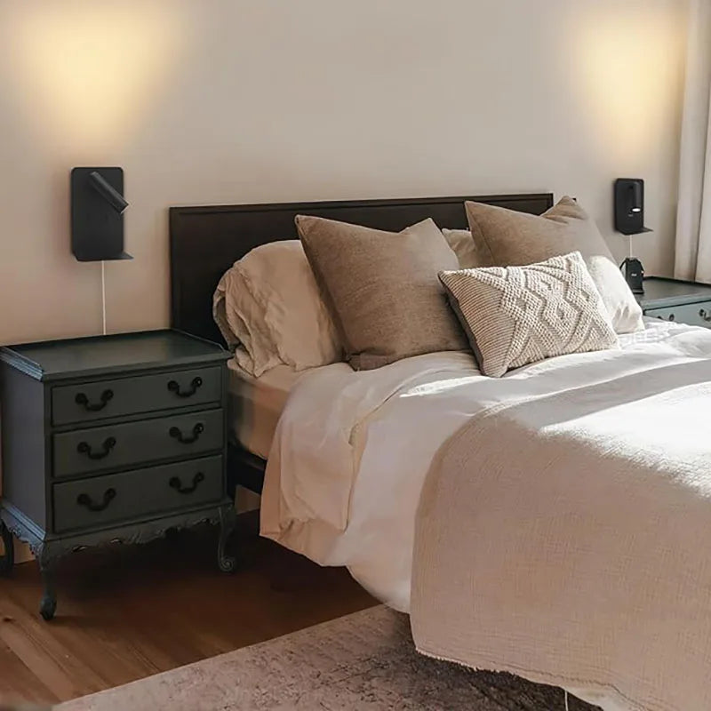 Etagère lumineuse led chambre verticale liseuse en métal avec port usb