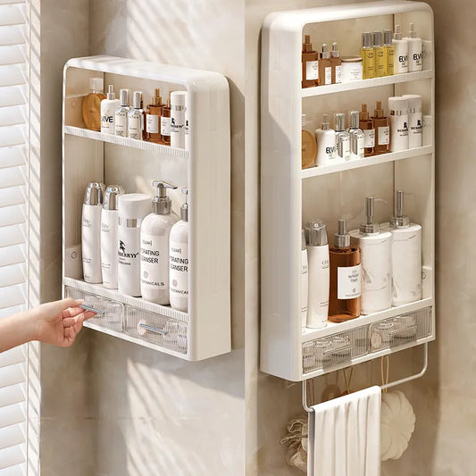 Étagère murale salle de bain sans percer multi-niveaux blanche
