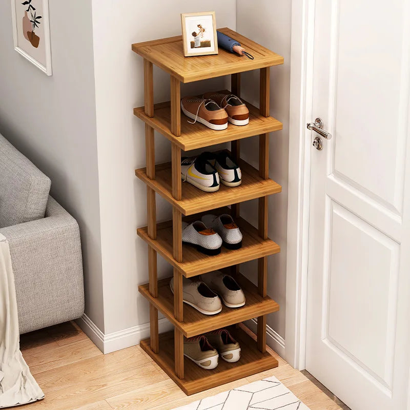 Etagère chaussures bois fonçé verticale