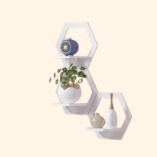 Etagère murale décorative hexagonal blanche 3 niveaux