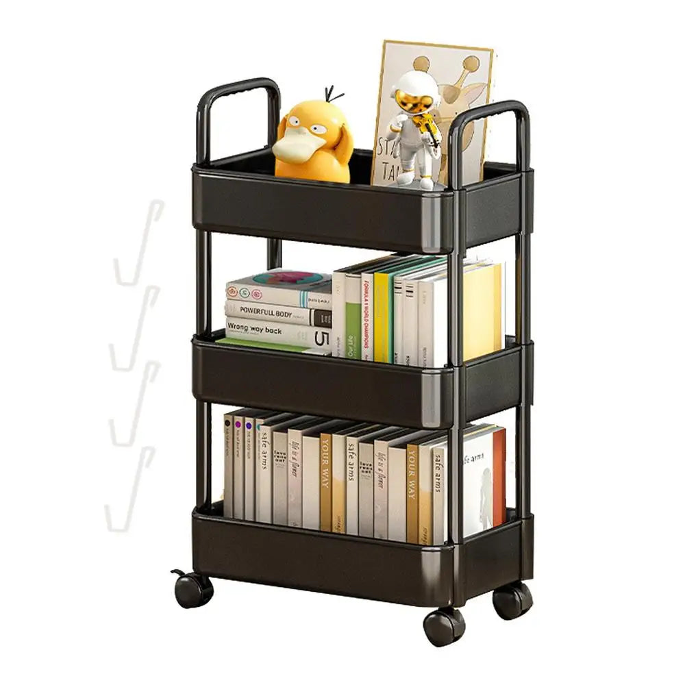 Etagère sur roulettes noires moderne en plastique noir 3 niveaux