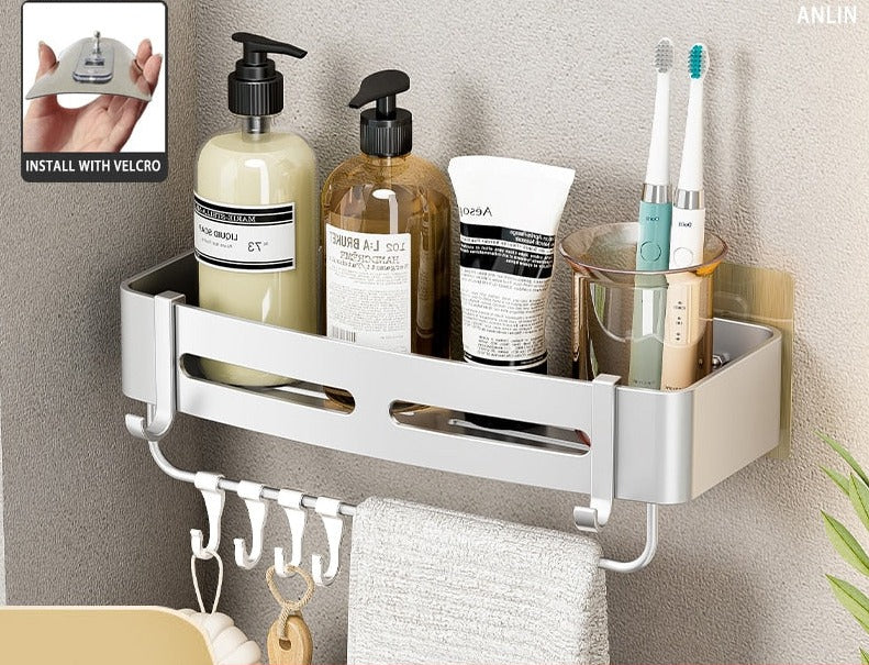 Etagère murale aluminium salle de bain à multiples supports