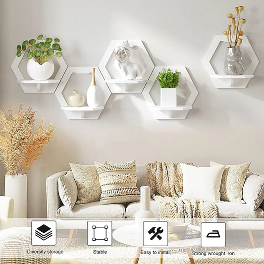 Etagère murale décorative hexagonal blanche