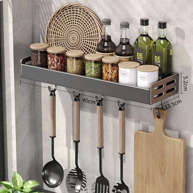 Etagère à épices murales design profonde en aluminium gris multi supports