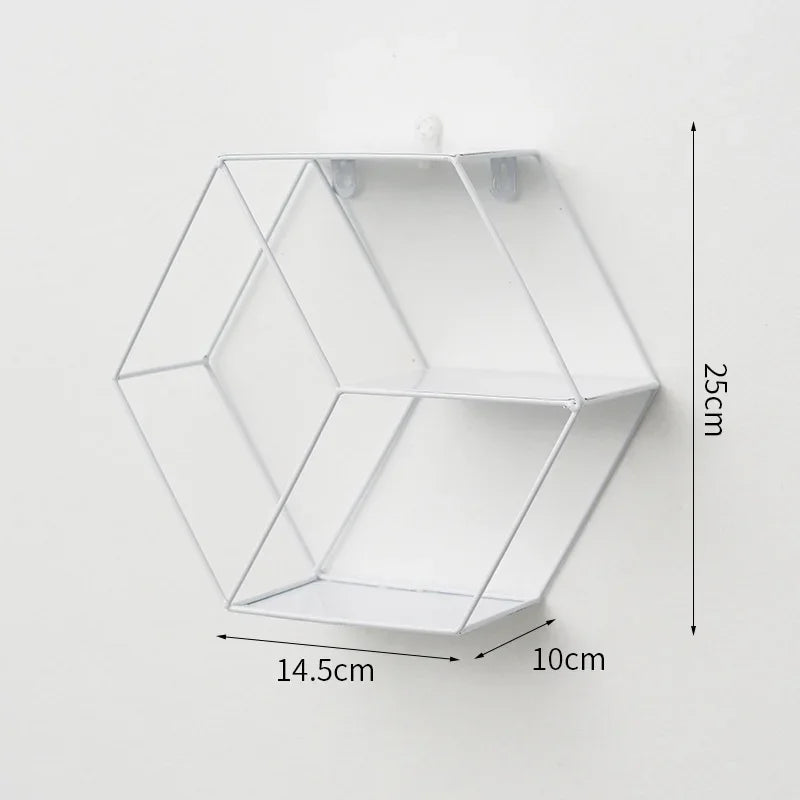 Etagère murale hexagonale en métal blanc a 3 niveaux