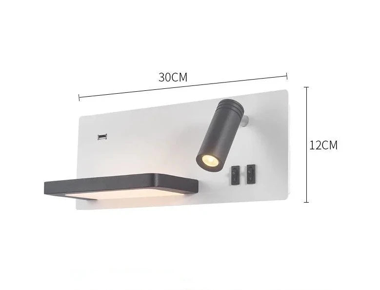 Etagere chevet murale avec spot led intégré