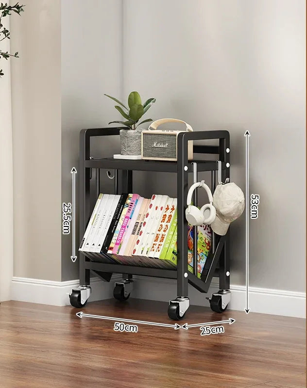 Chariot bibliothèque rotative en métal à plateaux inclinables