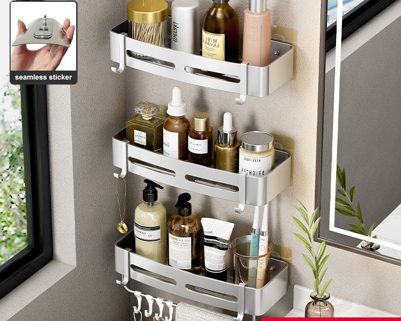 Etagère murale aluminium salle de bain à multiples supports