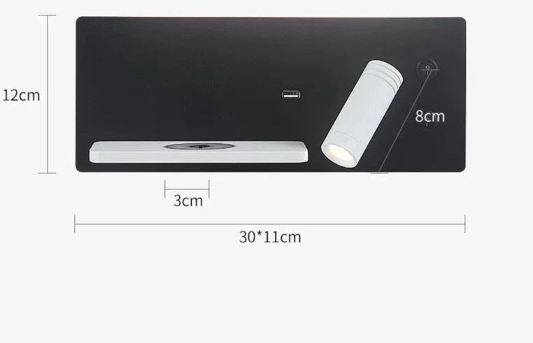 Etagere chevet murale avec spot led intégré
