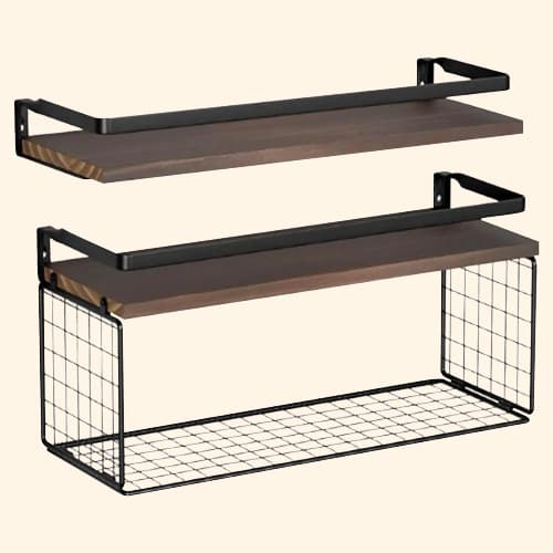 Etagère murale flottante en bois et noir avec rebord