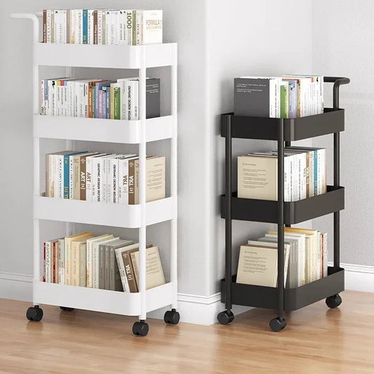 Chariot bibliothèque plastique à roulettes noires