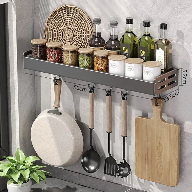 Etagère à épices murales design profonde en aluminium gris multi supports