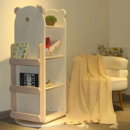 Bibliothèque rotative enfant ourson bois blanc