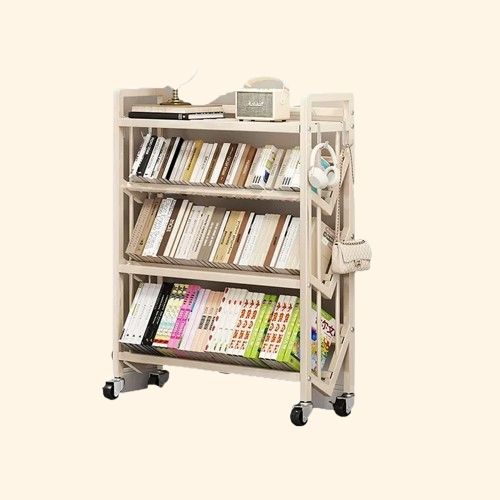 Chariot bibliothèque rotative en métal à plateaux inclinables