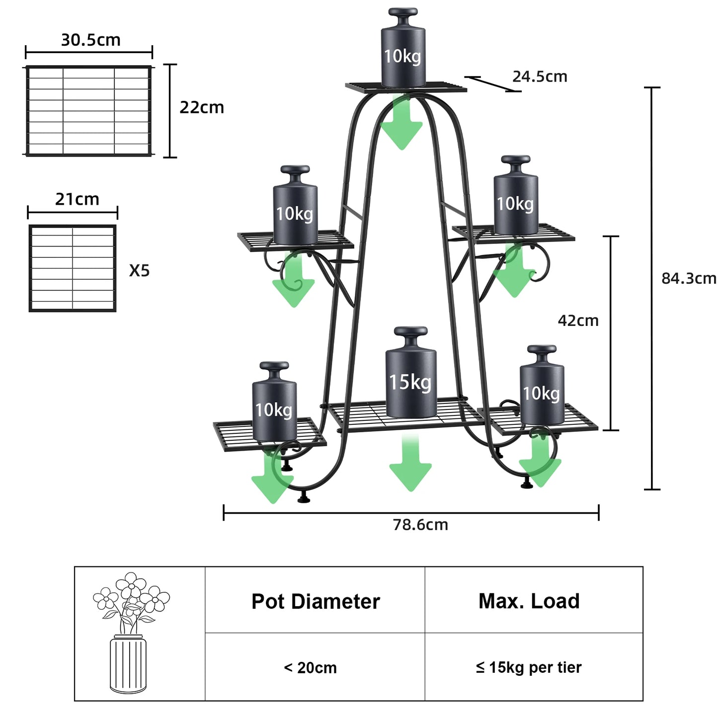 Etagere charge lourde pour plantes en fer noir