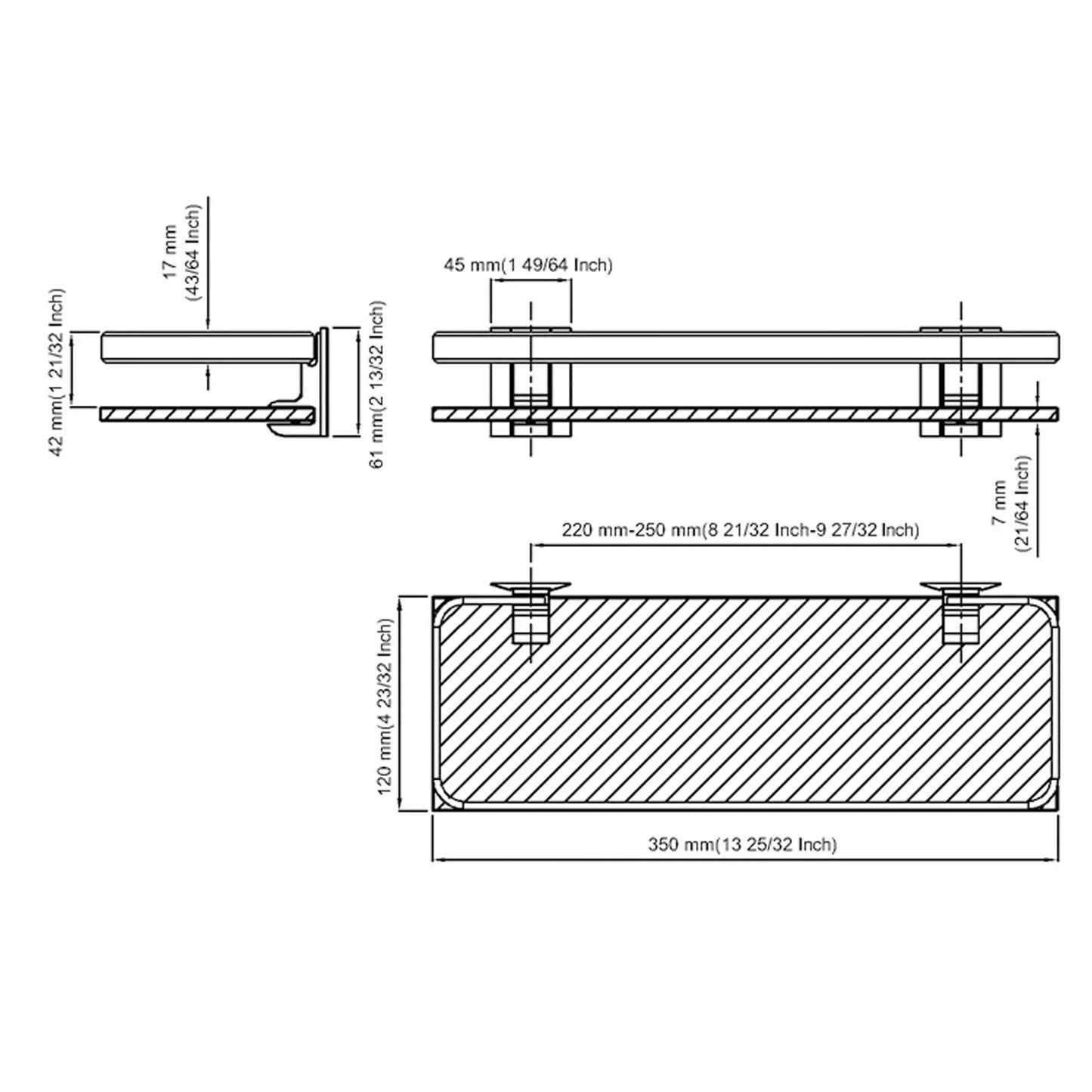 Etagère murale en verre trempé avec rebord métal épais