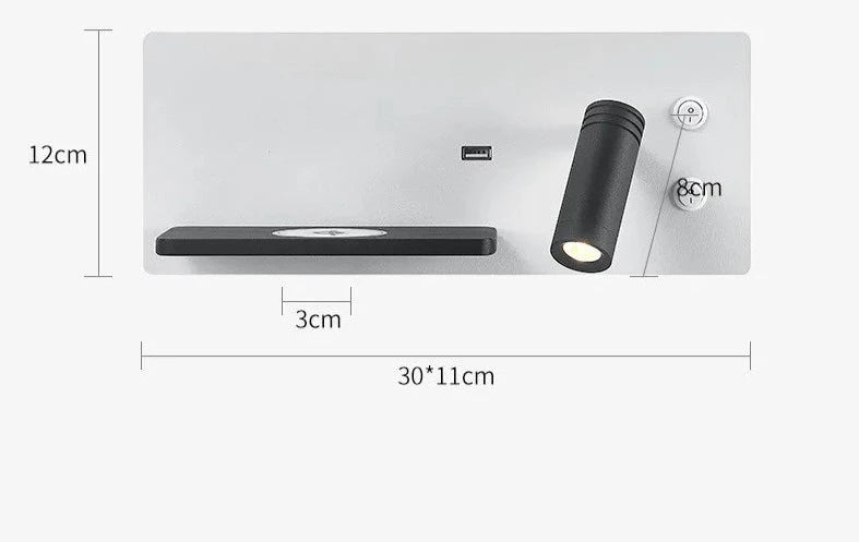 Etagere chevet murale avec spot led intégré