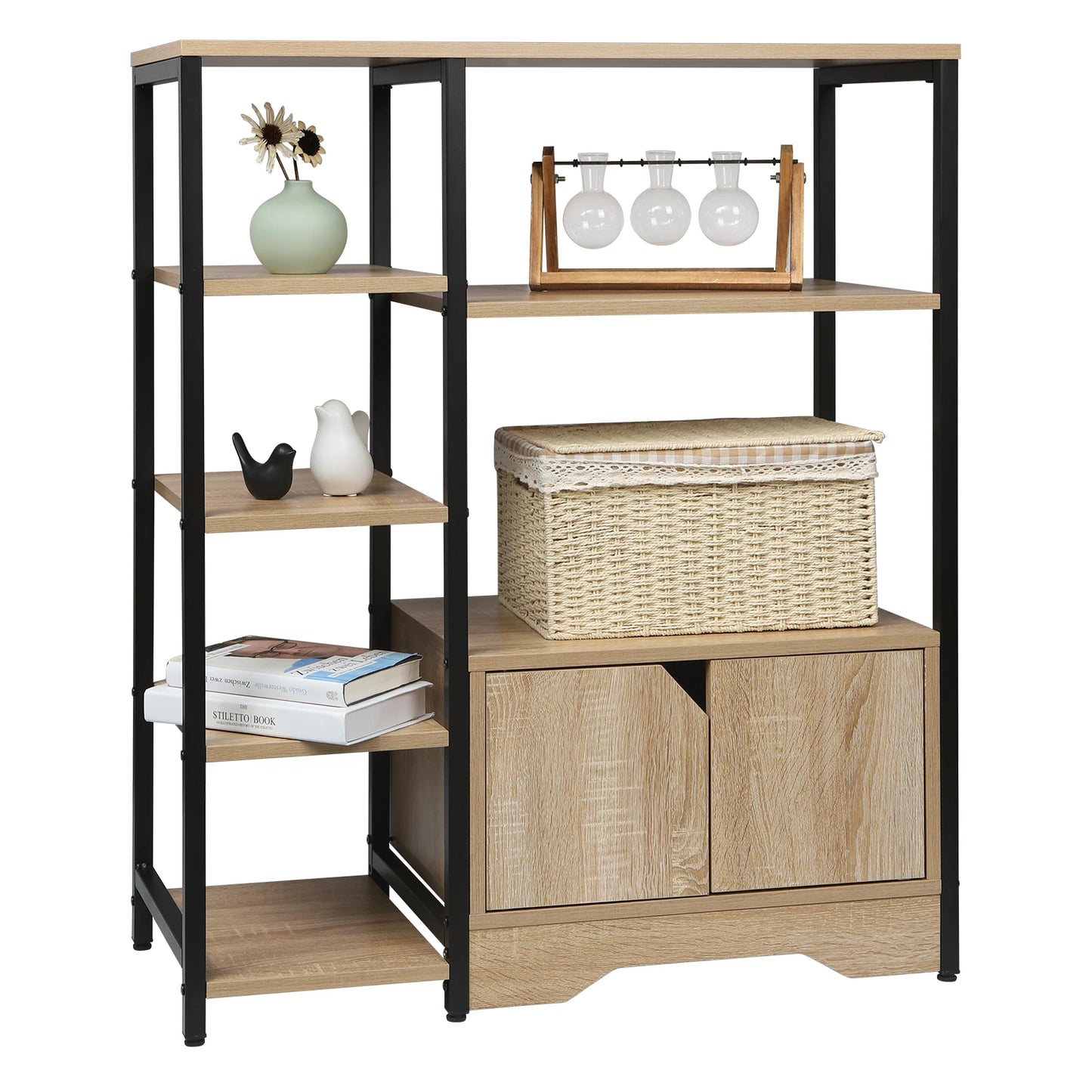 meuble de rangement avec étagère et compartiment fermé