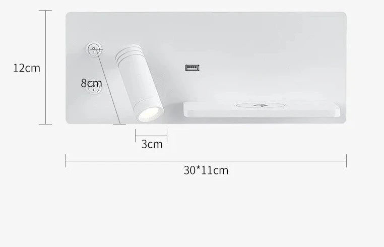 Etagere chevet murale avec spot led intégré