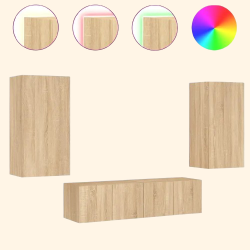 Meuble mural TV lumineux en bois contre plaqué (set complet)