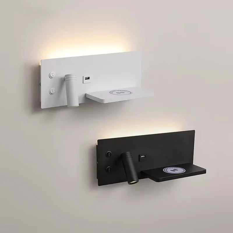 Etagere chevet murale avec spot led intégré