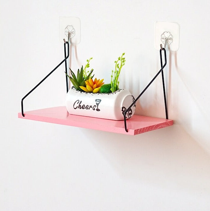 etagère murale suspendue fer noir et bois rose