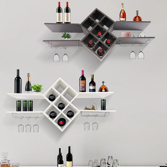 etagere vin murale bois noir et blanc