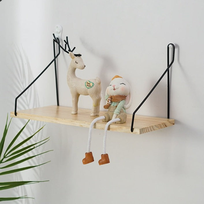 etagère murale suspendue fer noir et bois