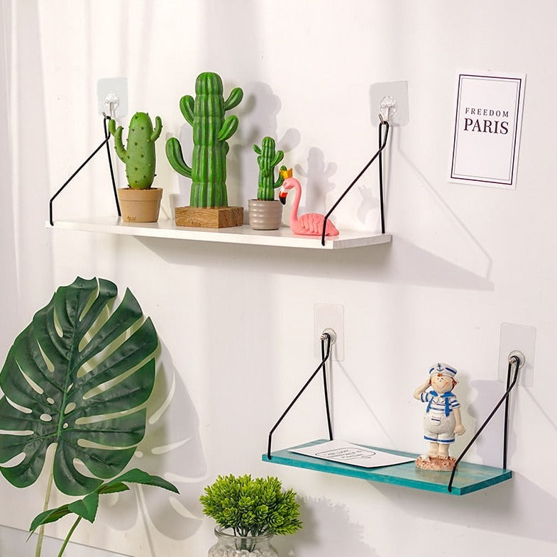 etagère murale suspendue fer noir et bois