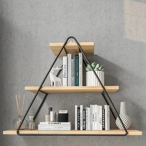 Etagère murale industrielle triangle en métal et bois